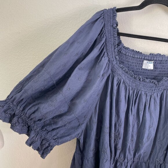 Old Navy Womens Plus 4X Puff Sleeve Smocked Embroidered Babydoll Blouse Top - Picture 9 of 11